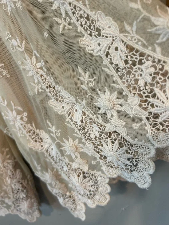 Zara Sheer Embroidered Kimono in Beige with White Lace - Picture 6 of 16